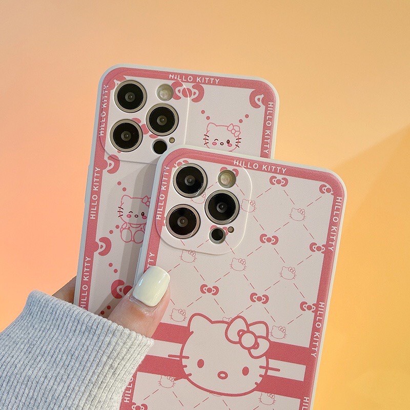 Ốp Lưng Iphone Cạnh Vuông, Bảo Vệ Camera Hình Hello Kitty ip 7Plus,8Plus,x,xs,xsmax,11,11promax,12,12promax,13,13promax