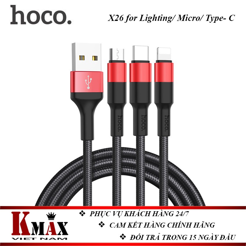 Cáp Sạc Đa Năng Hoco X26 ✓ Sạc Nhanh Micro/ Lighting/ TypeC ✓ Chính Hãng