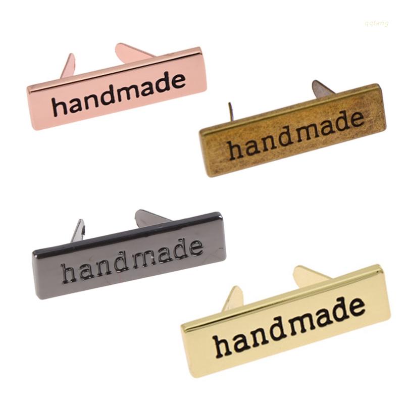Bộ 10 nhãn kim loại hình chữ nhật in chữ handmade dùng trang trí quần áo/túi xách DIY