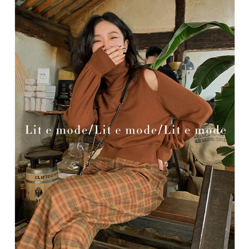 Áo len cổ lọ hở vai thiết kế mới thời trang thu đông dành cho nữ