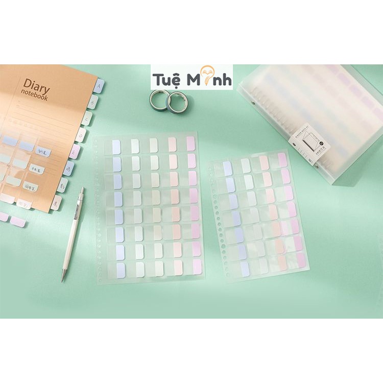 Set 4 Tab phân trang + miếng đánh dấu mục trang sách gắn sổ còng A5 và B5 P10