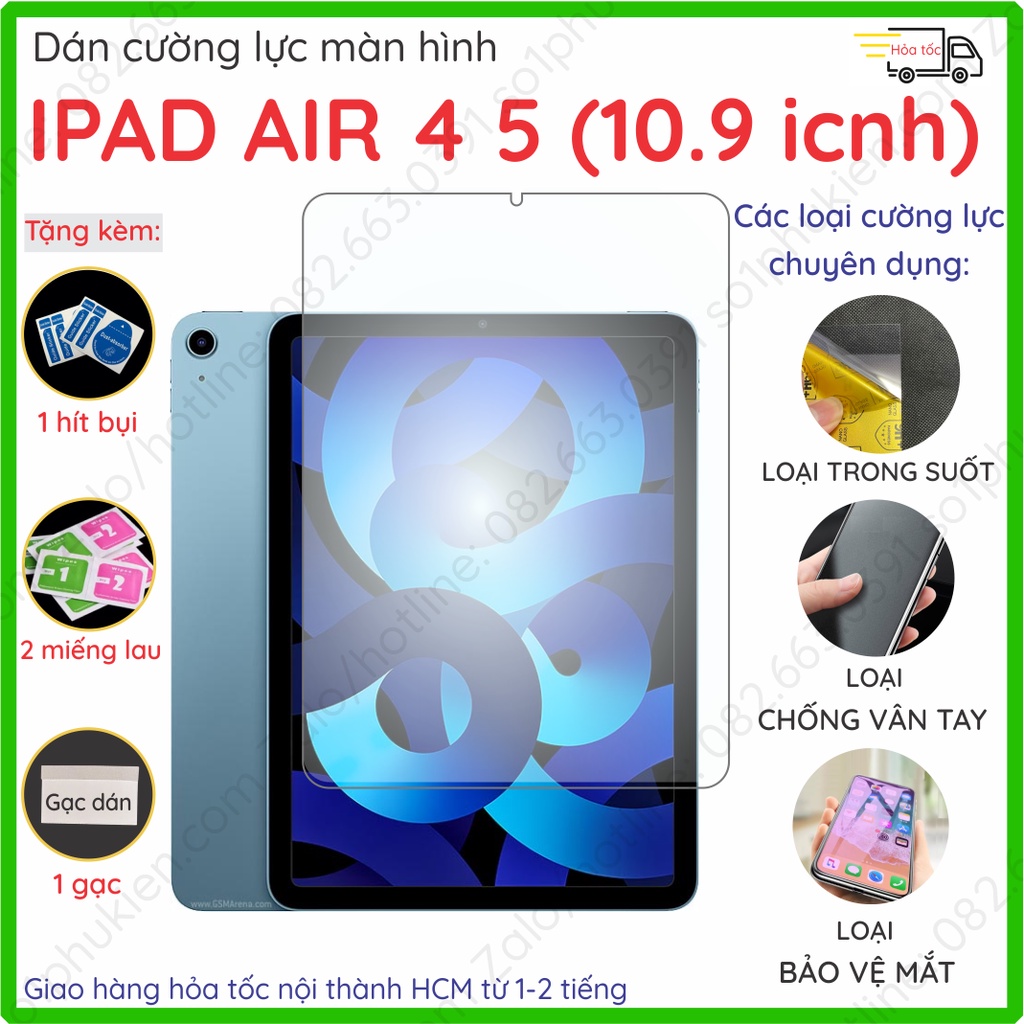 Kính cường lực ipad Air 4 2020 / Air 5 2022  và dán cường lực dẻo nano trong suốt, nhám chống vân tay