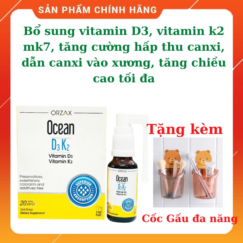 Ocean D3k2 gồm VitaminD3 và Vitamink2 Mk7 dạng vòi xịt/nhỏ giọt nhập khẩu từ Châu Âu