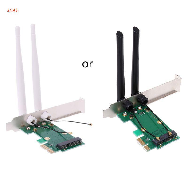 Card Wifi Mini PciE Express Sang PciE Adapter 2 Antenna External Pc