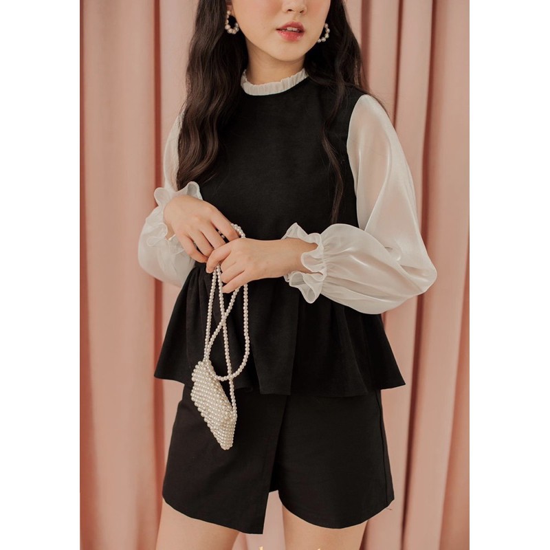 Sơ Mi Phối Ogazan Dáng Babydoll- Hàng Thiết Kế Cao Cấp made by TeamLU