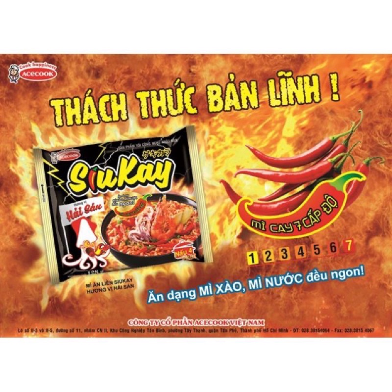 Mì siêu cay hải sản, bò siukay cấp độ 7 của Acecook 128G