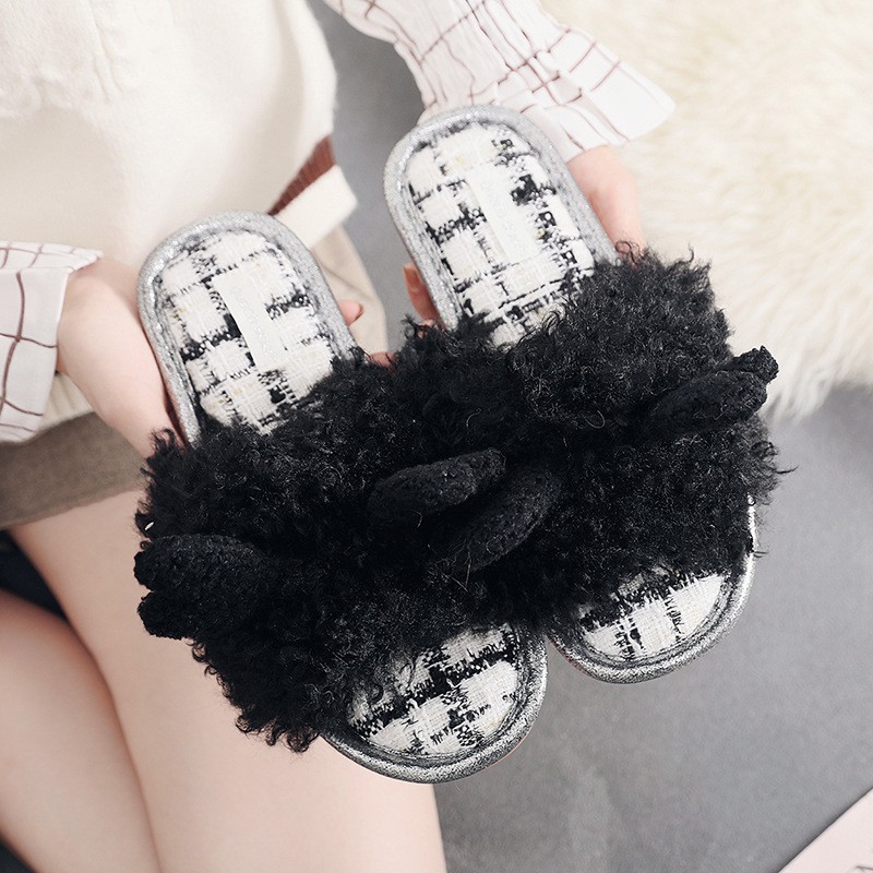 Dép Lông Cừu QUOCO BEAR xuất Hàn cao cấp, Dép bông đi trong nhà Moki Mart