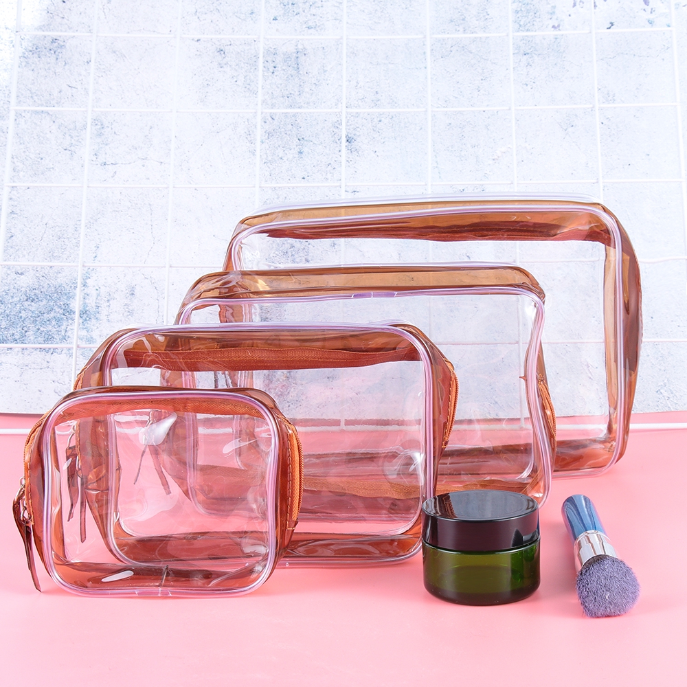 Túi đựng mỹ phẩm nhựa PVC màu sắc trong suốt chống thấm nước có khóa kéo thời trang