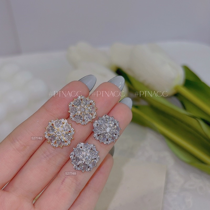 Bông tai, khuyên tai đính đá dáng hoa cong Hàn Quốc .PTNACC.