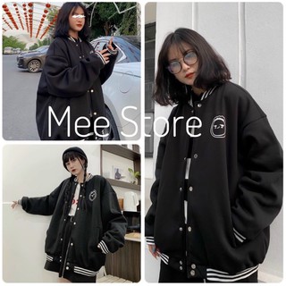 Áo Khoác BomBer Cúc Bấm - Áo Nỉ In Cậu Bé Unisex Bo Viền Trắng Thể Thao
