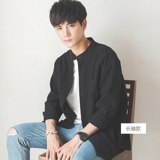 Áo sơ mi nam cổ tàu dài tay vineto smt01, sơ mi nam cổ tàu màu trắng