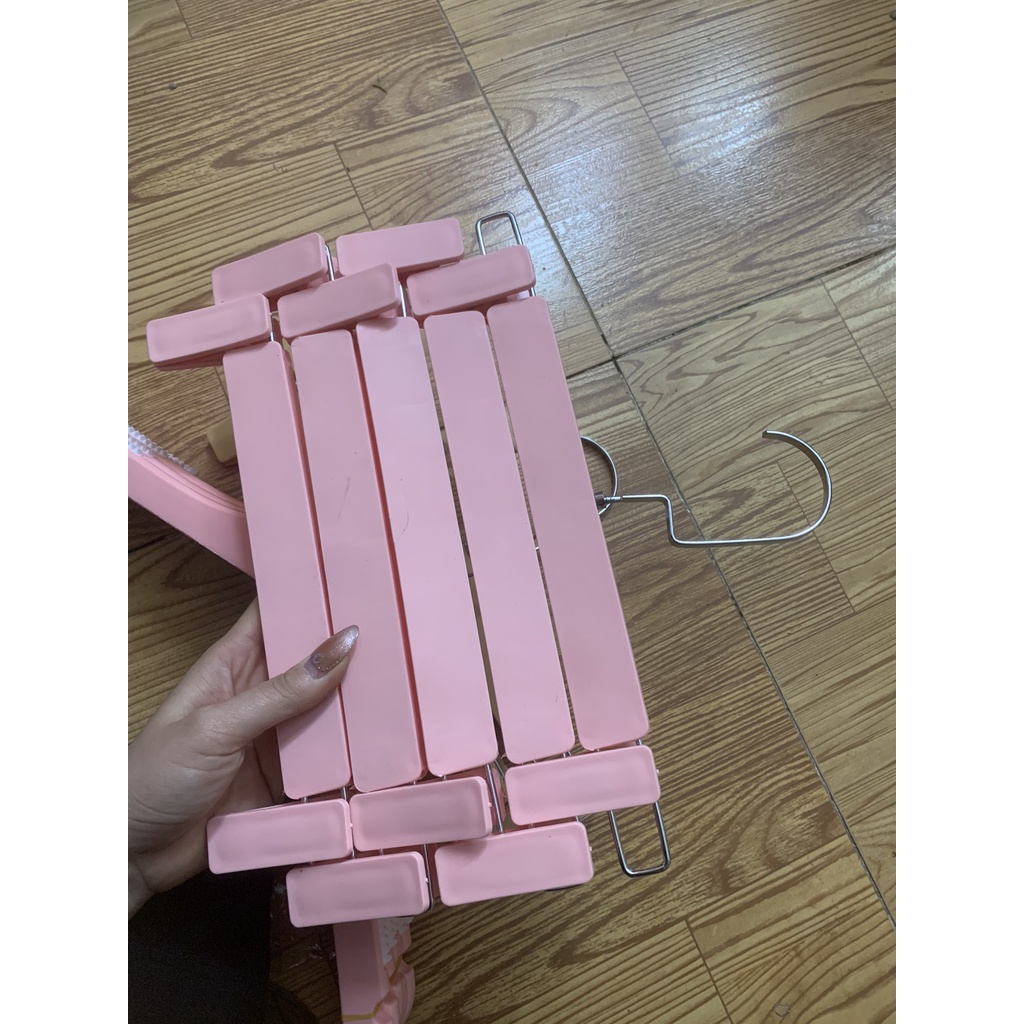 COMBO 10 Móc kẹp treo quần áo - kẹp nhựa siêu bền màu vàng nhạt, đen, hồng, kích thước 32cm,đầu móc inox xoay 360 độ