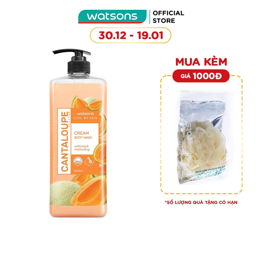 Kem Tắm Watsons Love My Skin Cantaloupe Scented Cream Body Wash Dưa Lưới Thơm Mát 1000ml