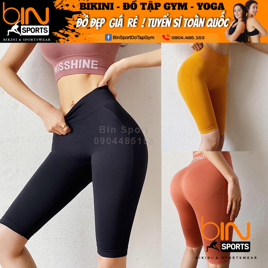 Quần đùi ngố cạp cao misshine dệt kim tập thể thao gym yoga Bin Sport Q036