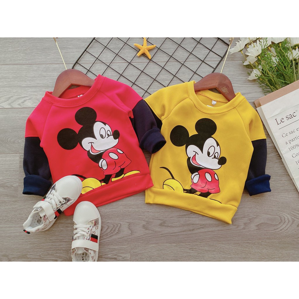 Áo nỉ mickey tay pha cho bé