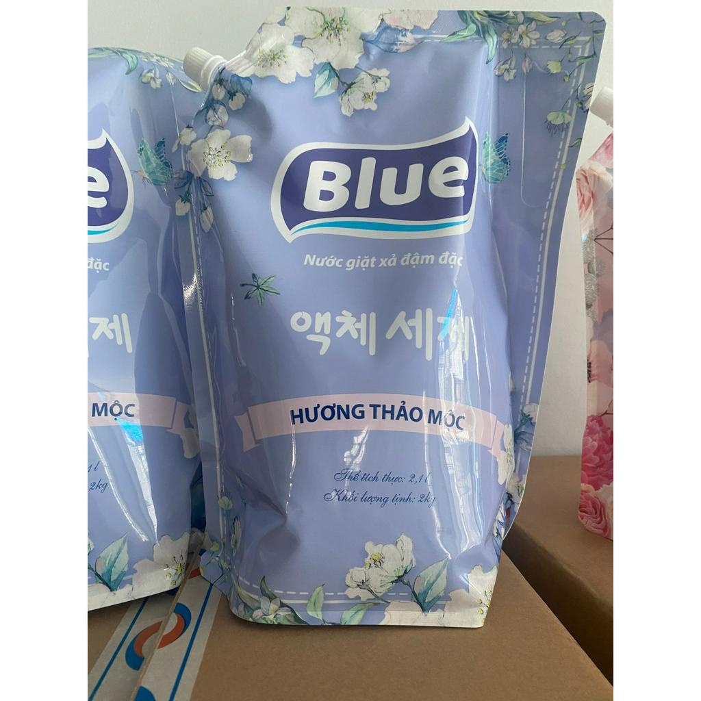 [1 THÙNG 8 TÚI] Túi Nước Giặt Blue 2000ml Hàn Quốc, Không Cần Nước Xả, Đánh Bay Vết Ố Cứng Đầu
