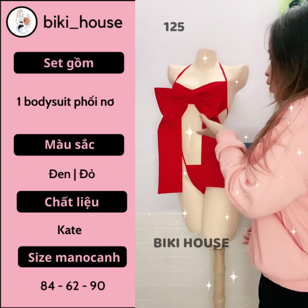 Đồ lót liền thân phối nơ đáng yêu gợi cảm bodysuit set ngủ 1 mảnh cột dây đen đỏ hottie quyến rũ BIKI HOUSE T325 - TPHCM | BigBuy360 - bigbuy360.vn
