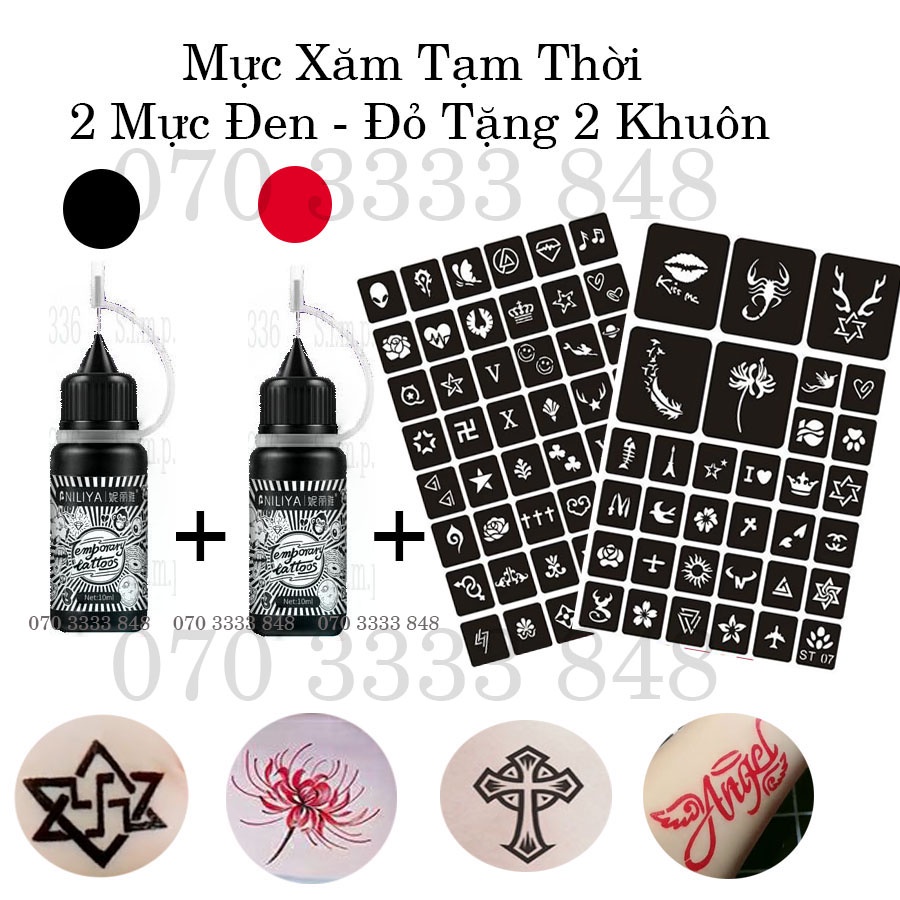 2 Lọ Mực Xăm Tạm Thời Tặng 2 Khuôn + Sticker