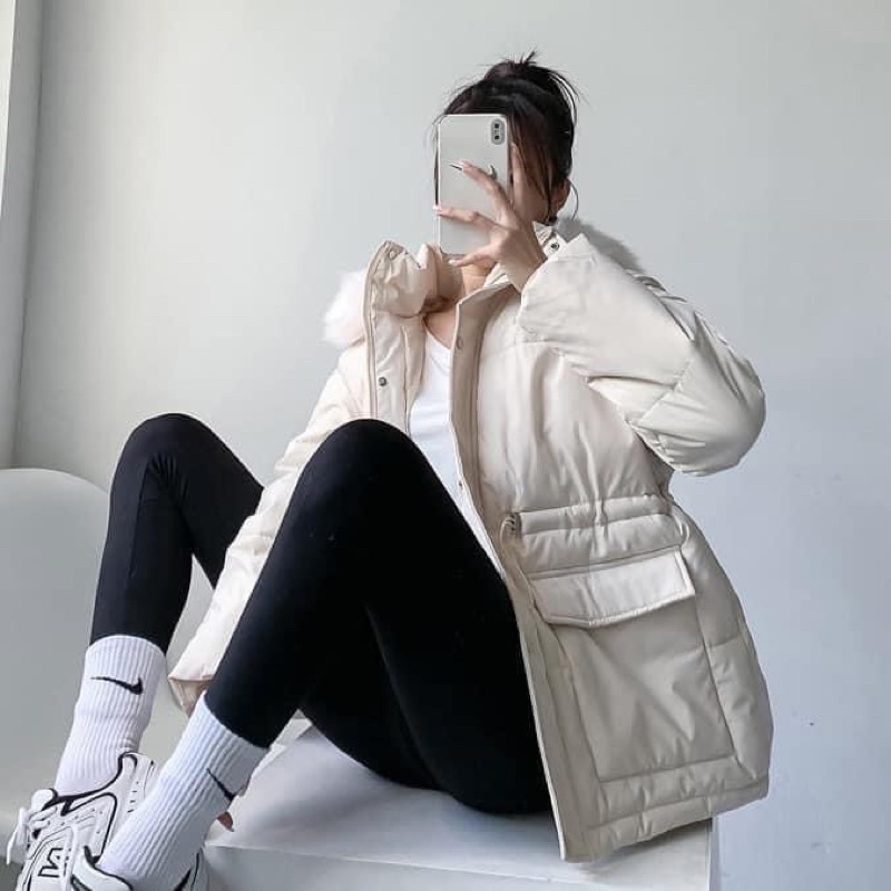 Áo khoác parka nữ phiên bản mới nhất, Áo khoác phao mũ lông xù hàng QCCC | BigBuy360 - bigbuy360.vn