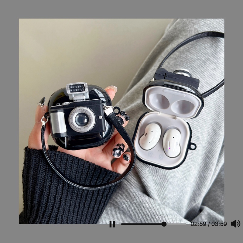 Vỏ Bảo Vệ Hộp Sạc Tai Nghe Samsung Galaxy Buds Live / Buds 2 / Buds Pro 2 / Buds Pro INS Hình Máy Ảnh 3D Có Dây Đeo