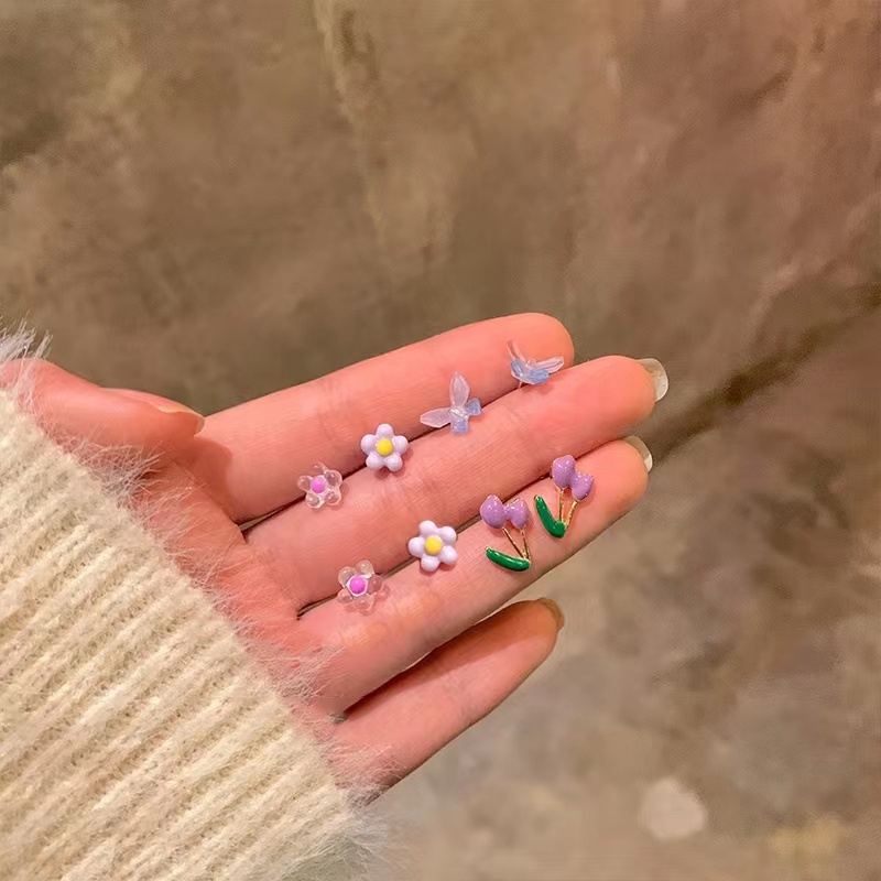 Khuyên Tai Xỏ Lỗ Họa Tiết Trái Cây/Hoa/Bướm Đơn Giản Nhiều Màu Cho Nữ