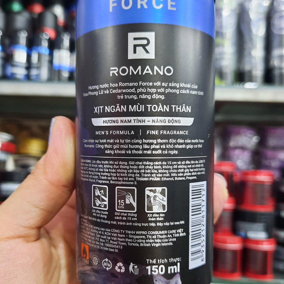 Xịt khử mùi toàn thân cho Nam Romano Force 150ml-mẫu mới