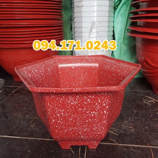 Chậu lục giác đỏ giả đá (kích thước Rộng 42cm x Cao 23cm)
