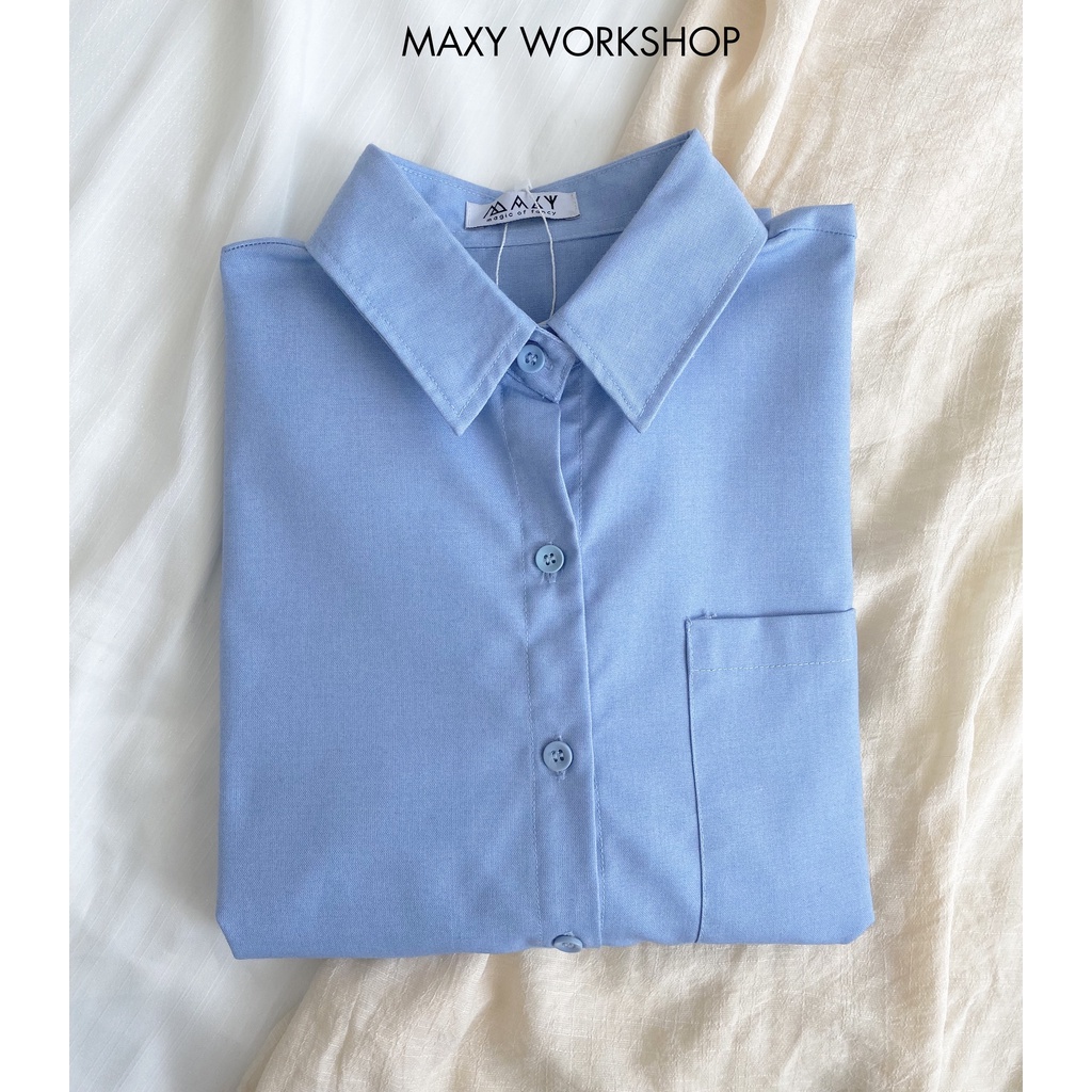 Áo sơ mi nữ form rộng có túi blue pocket shirt Maxy Workshop