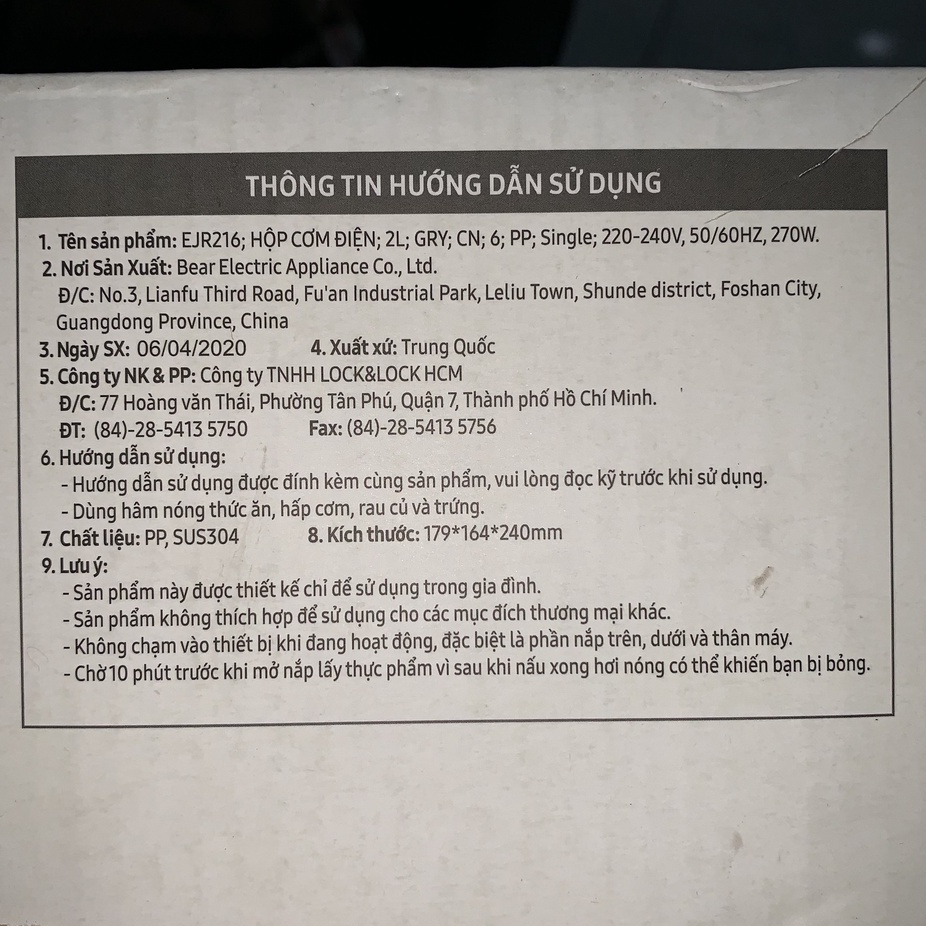 Hộp cơm điện Lock&Lock màu xám 2L EJR216