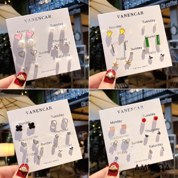 Set 6 Khuyên Tai Đính Đá / Ngọc Trai Giả Thời Trang Nữ