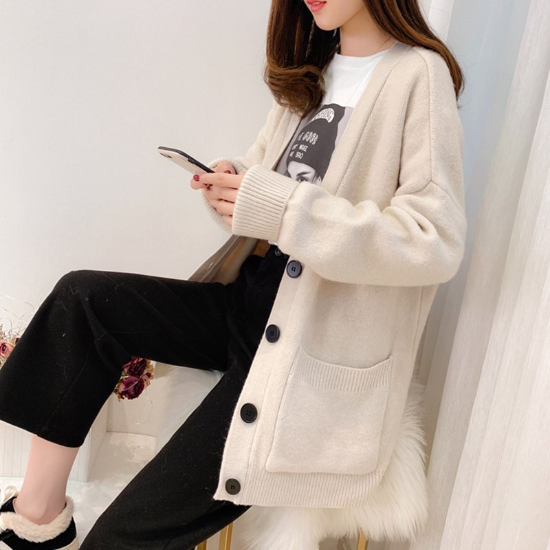 Áo Khoác Cardigan Dệt Kim Dáng Rộng Cổ Chữ V Màu Trơn Thời Trang | BigBuy360 - bigbuy360.vn