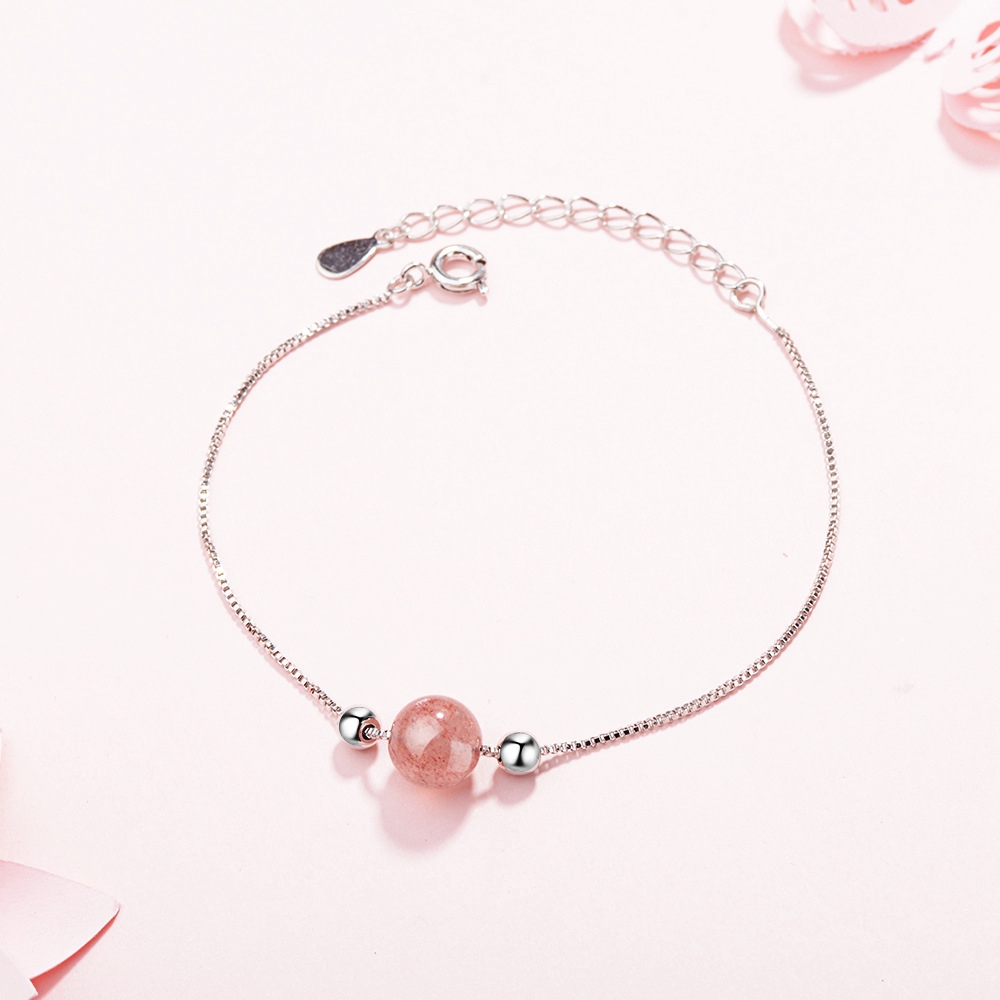 925 Silver Bracelet with Natural Pink Crystal Stone