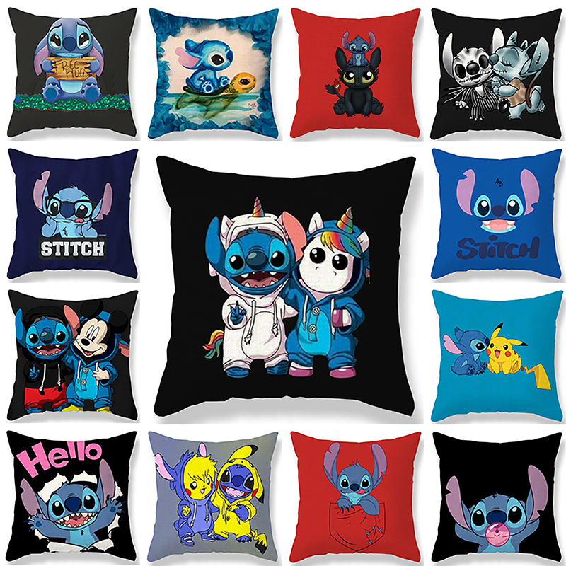 Vỏ Gối In Họa Tiết Hoạt Hình Stitch Độc Đáo Trang Trí Nhà Cửa