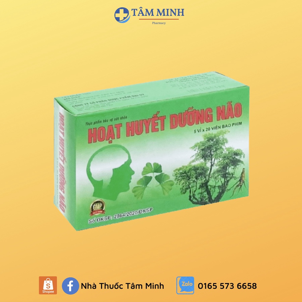 HOẠT HUYẾT DƯỠNG NÃO HỖ TRỢ ĐIỀU TRỊ SUY GIẢM TRÍ NHỚ, ĐAU ĐẦU, HOA MẮT, CHÓNG MẠT, Ù TAI 100 VIÊN