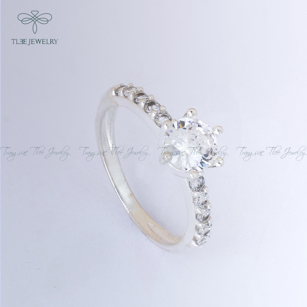 Nhẫn bạc nữ TLEE đính đá sáu chấu viền bằng sang trọng NCJ A0124