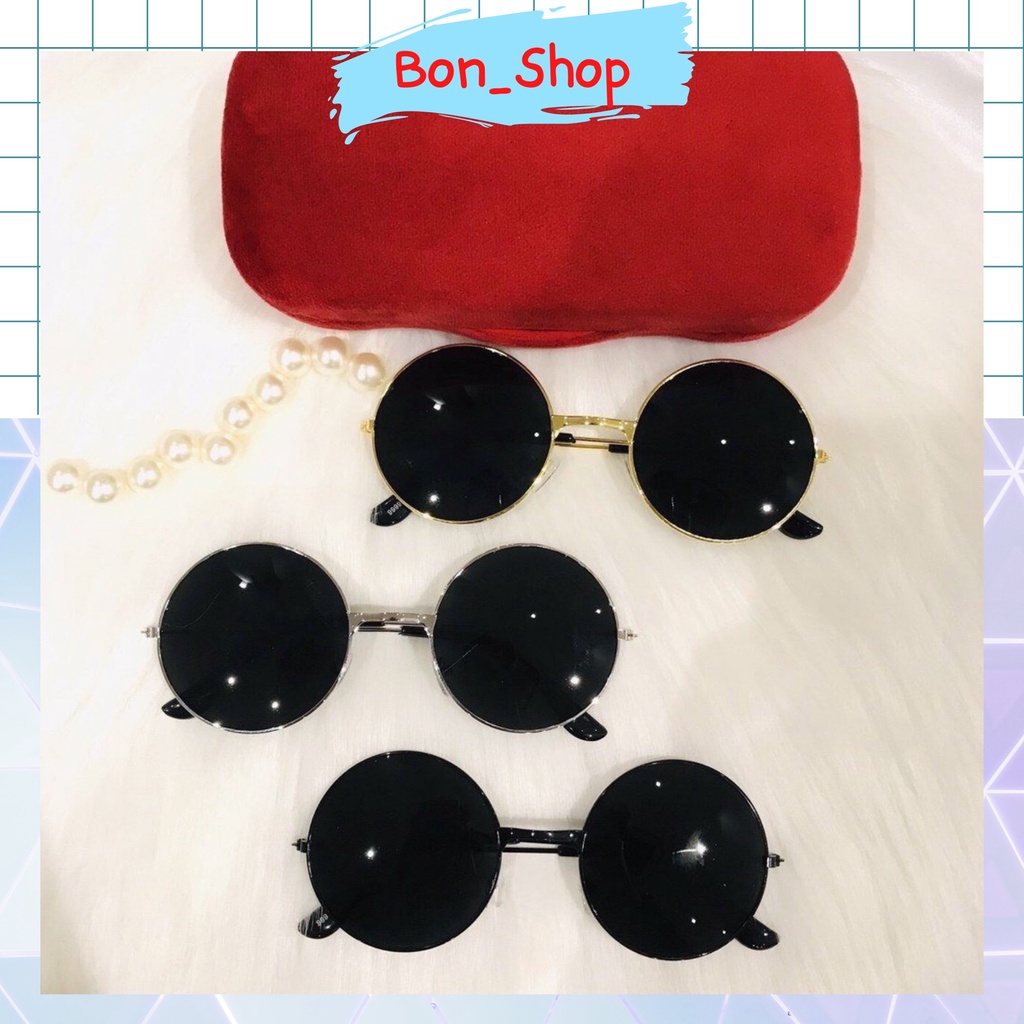 Kính mát nam nữ thầy bói mắt tròn đẹp gọng kiếng râm đen vàng_Bon Shop