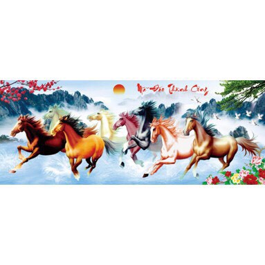 TRANH ĐÍNH ĐÁ 8 con ngựa Mã Đáo Thành Công  LV201 (112x50) Chưa đính