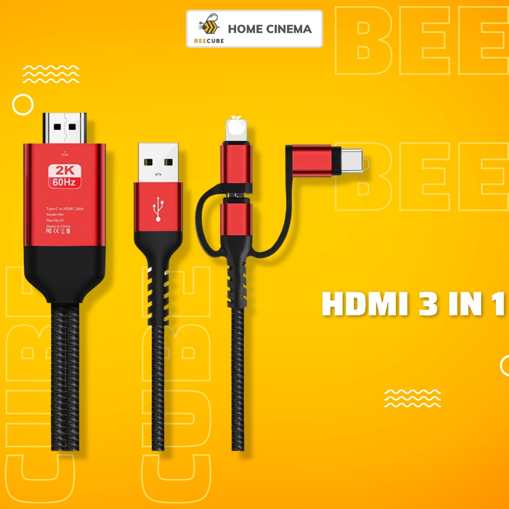 Cáp HDMI 3in1 kết nối điện thoại với máy chiếu, tivi BEECUBE