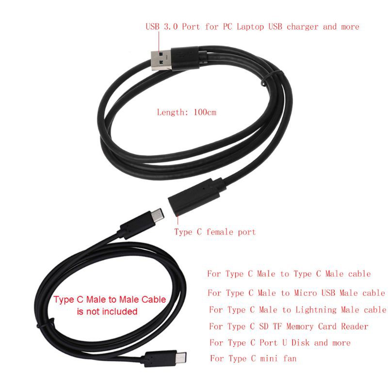 Dây cáp chuyển đổi dữ liệu usb 3.0 male sang type c female dài 1m