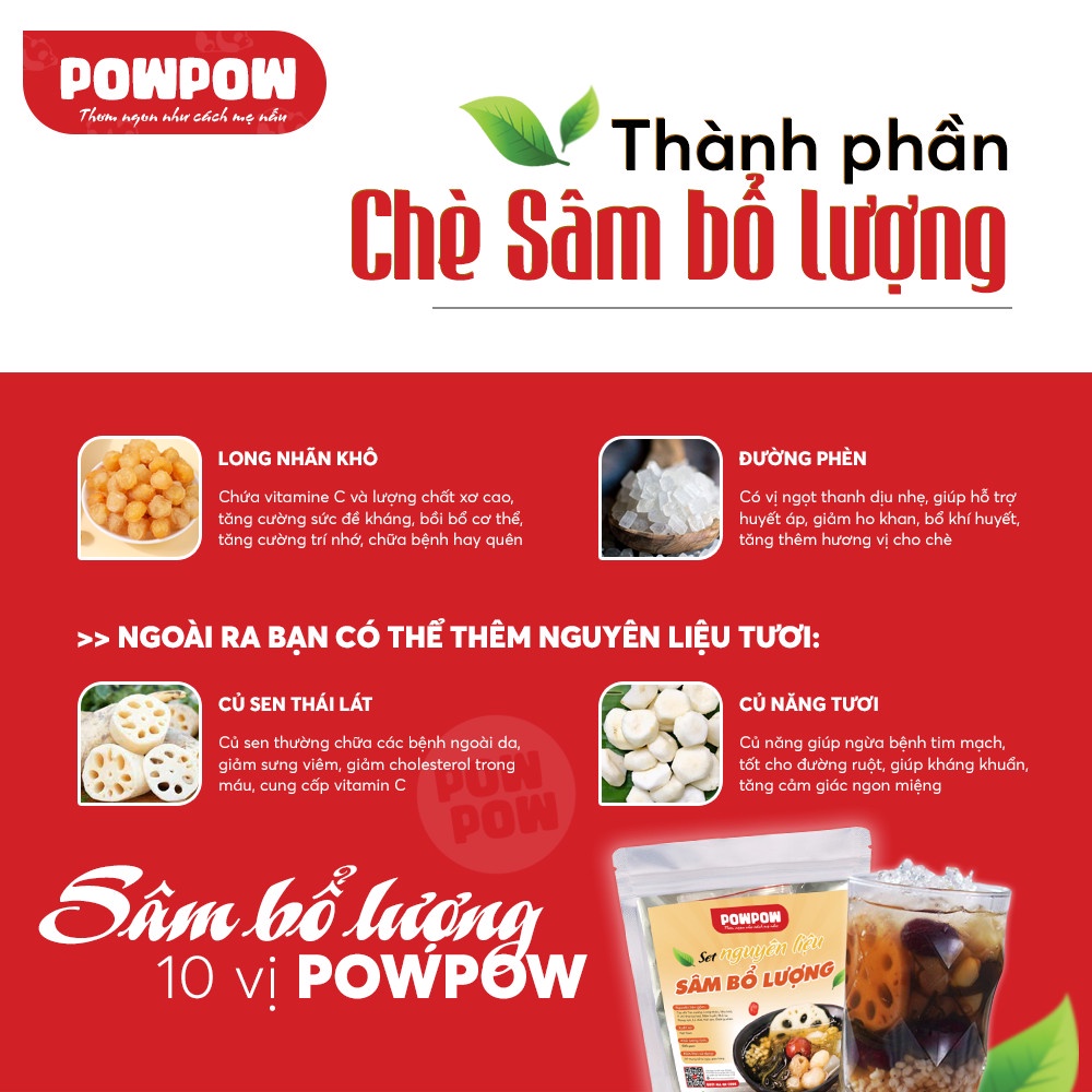 Set nguyên liệu chè sâm bổ lượng 10 vị 500g tự nấu POWPOW nấu được 12