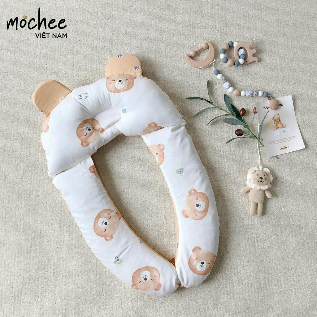Gối liền chặn vỏ đỗ cho bé Mochee , gối liền chặn vỏ đỗ thoáng mát - Monnie Kids