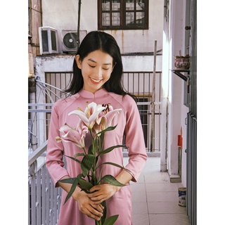 Set Áo Dài Rosemary lụa tây thi hồng tím