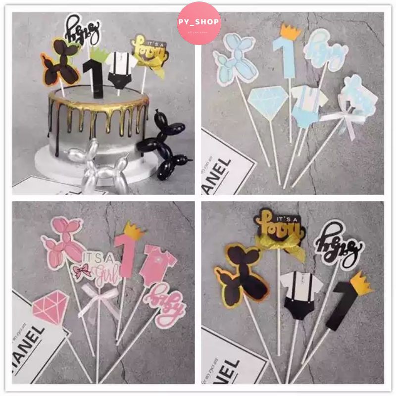Set cắm bánh trang trí bánh kem cho bé trai bé gái