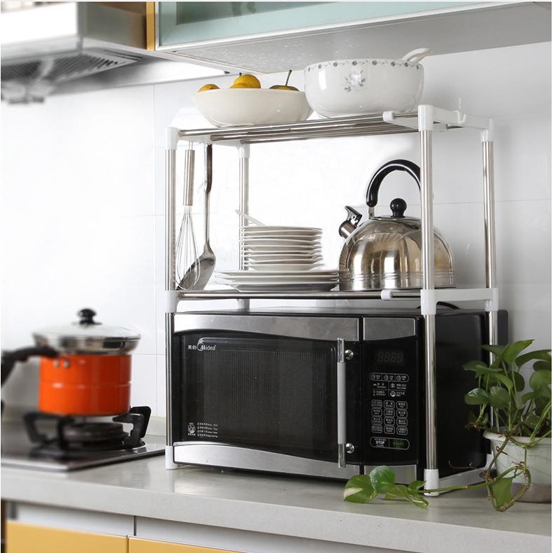 Kệ để lò vi sóng nhà bếp 2 tầng inox,đựng đồ nhà bếp xếp gọn,dể dàng mang đi ( 64x25x45cm )