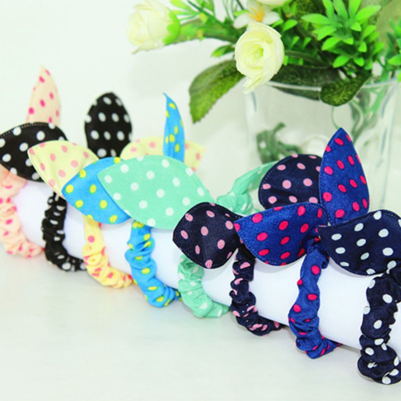 Băng Đô Cao Su In Họa Tiết Chấm Bi Thắt Nơ Tai Thỏ Nhiều Màu Dễ Thương Cho Nữ