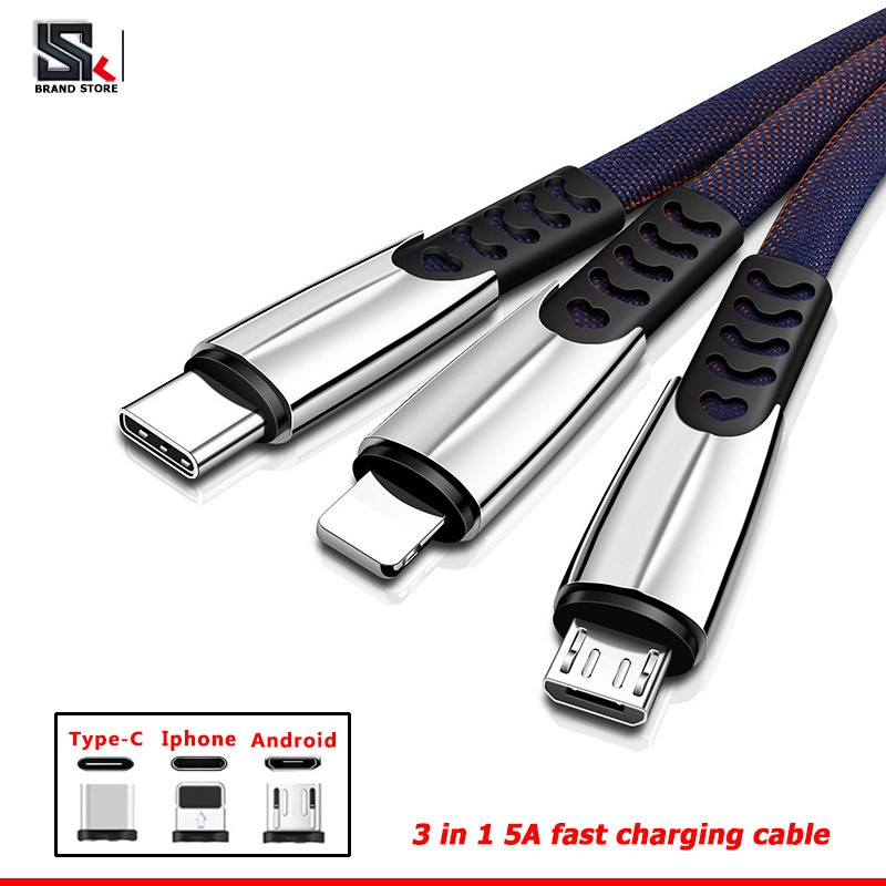 Dây Cáp Sạc Nhanh Remax 5A 3 Trong 1 Cho Giao Diện Micro Usb / Type C / Iphone Dài 1.2m