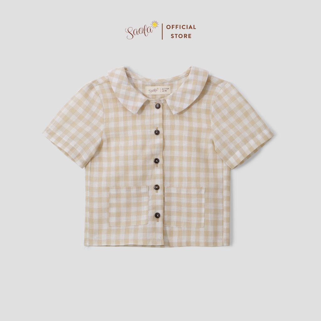 Áo Sơ Mi Cổ Tròn Bâu Lá Sen Tay Ngắn Có Hai Túi Chất Liệu Linen Thoáng Mát - POOCHON TOP - TOL010 - SAOLA KIDS CLOTHING