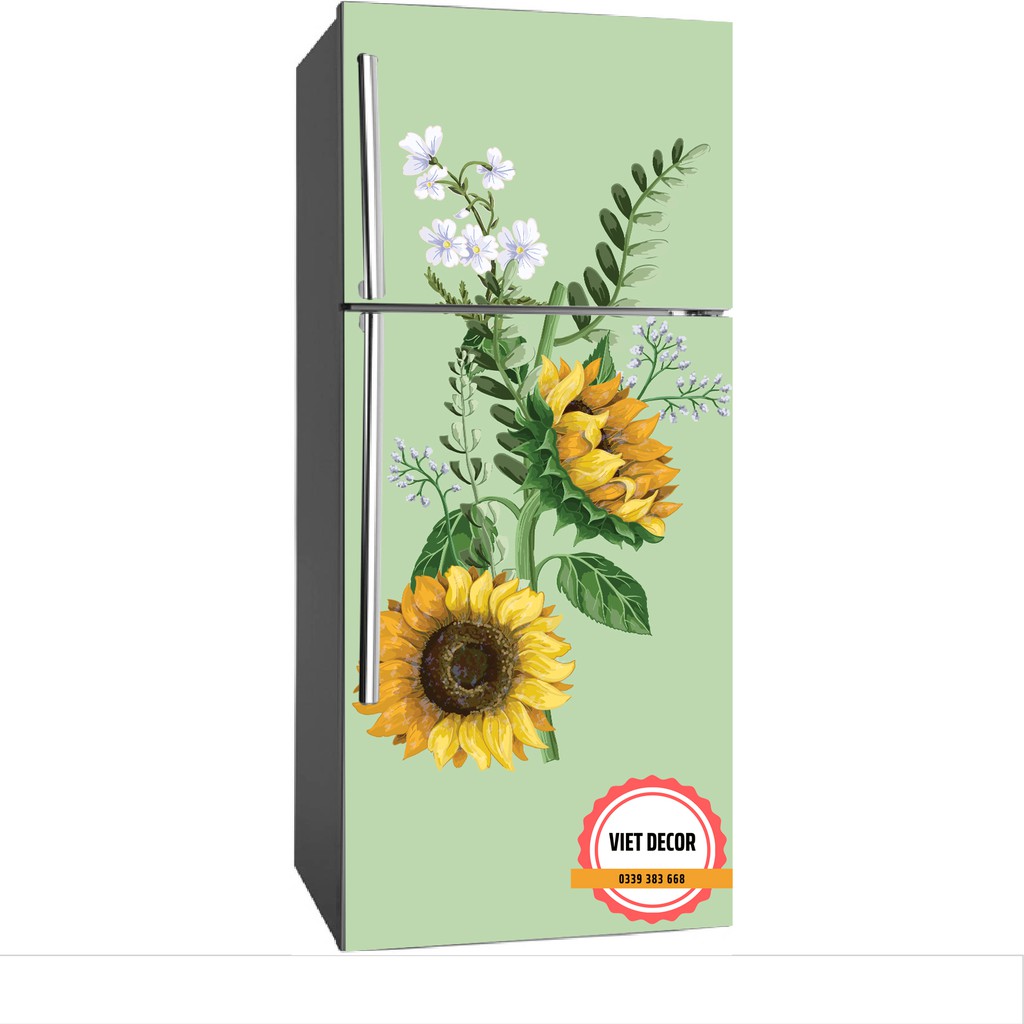 Decal dán Tủ lạnh Hoa Hướng Dương - Dày dặn, Chống thấm nước - Giấy dán Tủ lạnh, Máy giặt nhiều Kích cỡ - Màu sắc Đẹp
