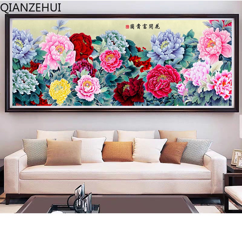 Bộ Tranh Thêu Chữ Thập 11CT DIY Hình Hoa Mẫu Đơn Và Giàu Có