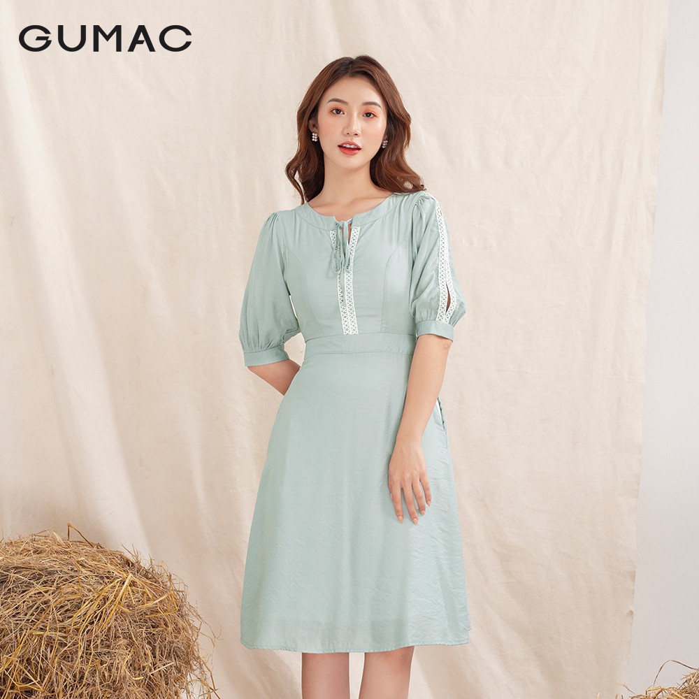 [Mã MABR07062 giảm 8% tối đa 50K đơn từ 249K] Đầm nữ tay xẻ đăng ten DA1082 GUMAC